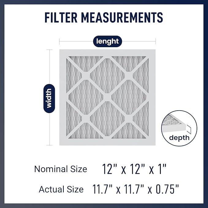12x12x1 MERV 13 Air Filters, 6-Pack, Actual Size: 11.7" x 11.7" x 0.75", Pleated Design with Enhanced Filter Media for Superior Filtration,Perfect for HVAC, AC & Furnace Systems