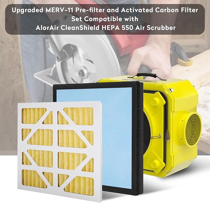 Upgraded 5 Pack MERV-11 Filter and 2 Pack HEPA& Activated Carbon Filter Replacement Set Compatible with AlorAir CleanShield HEPA 550 Air Scrubber (Pack of 7)