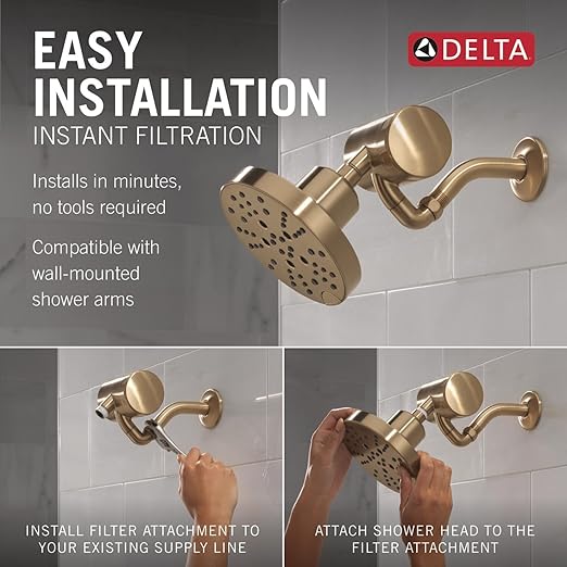 Delta Faucet Clarifi Premium Shower Filter Attachment Gold with Additional Filter Cartridge