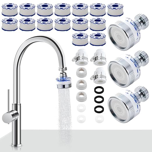 3 Pack Sink Water Filter Faucet, 360 ° Rotating Bathroom Sink Faucet Filter with Filter Elements Set, Faucet Water Purifier Removes Chlorine Fluoride Heavy Metals Hard Water for Kitchen & Bathroom
