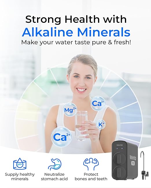 Waterdrop G5P700A Alkaline Mineral pH+ Reverse Osmosis Water Filter, NSF/ANSI 372 Certified, 700G Reverse Osmosis System, 8 Stage RO Water Filtration System, 2:1 Pure to Drain, Smart LED Faucet