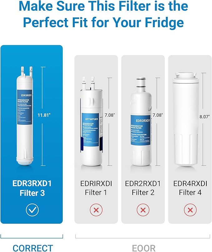 EDR3RXD1 Replacement Water, Compatible with 4396841, 4396710, KAD3RXD1, WHR3RXD, Kenmore 46-9083, 46-9030, 3 Pack