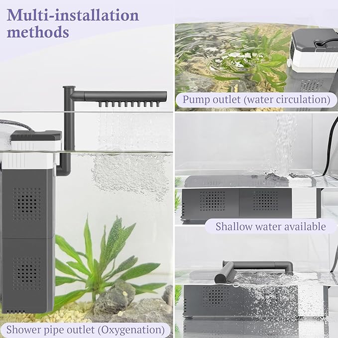 20W Large and Powerful Aquarium Filter, Adjustable Filter for 40-80Gal Fish Tank with Biochemical Sponges, Submersible Fish/Turtle Water Filters, Filtration/Oxygenation/Water Cycle 3in1 Filter