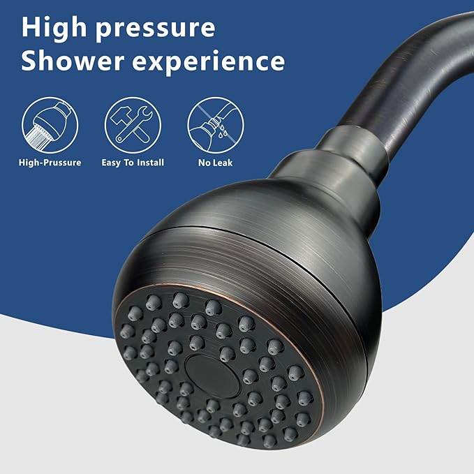 3'' High Pressure Shower Head, Powerful Deluxe Bathroom Showerhead with Strong Spray, High Flow Fixed Showerheads for Luxury Shower Experience Even at Low Water Pressure (Bronze)