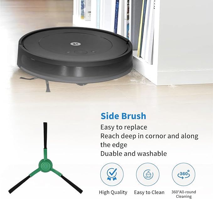 2 Roller Brush＆10 Side Brushes＆10 Filters & 4 Mopping Pads Replacement Parts Accessories Compatible with iRobot Roomba Essential Series 104 105 Vac/Combo Y0110 Y0140 Q011 Q0120 Q0520 Robot Vacuum