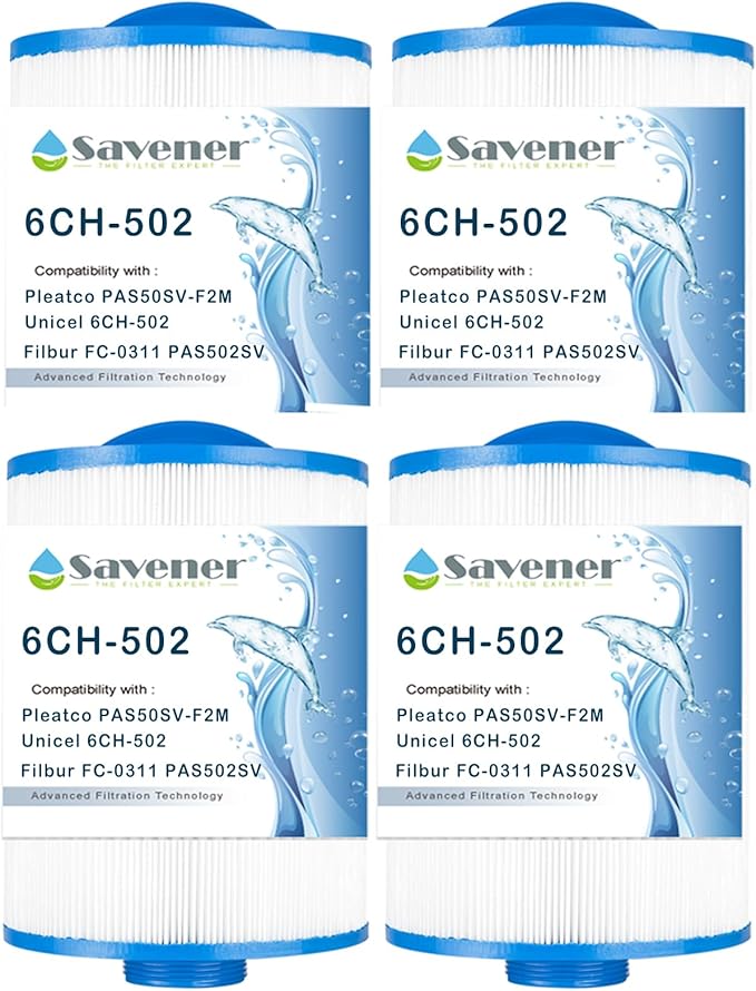 PAS50SV-F2M Replaces Artesian Spa Filter,Compatible with Unicel 6CH-502, Filbur FC-0311，PAS502SV, PAS502SV-M, PAS50, Master Deluxe M60506, Excel XLS-604 Hot Tub Filter. 4 Pack
