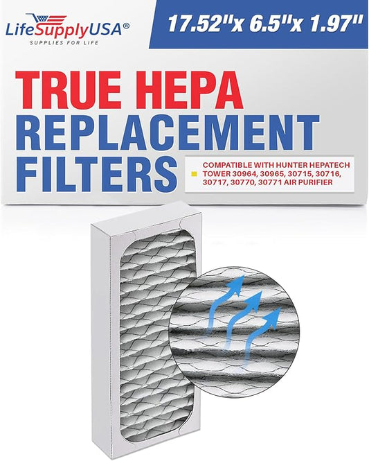 LifeSupplyUSA True HEPA Filter Replacement Compatible with Hunter HEPAtech Tower 30964, 30965, 30715, 30716, 30717, 30770, 30771 Air Purifier