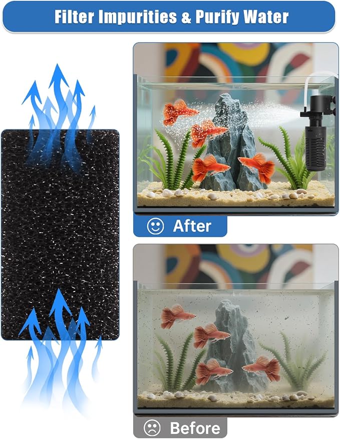 Aquarium Filter for 5-10 Gallon Tank – Ultra Quiet Submersible Filter Pump, 4W Energy Efficient, Adjustable Flow, Easy to Install, for Freshwater Fish and Small Aquariums