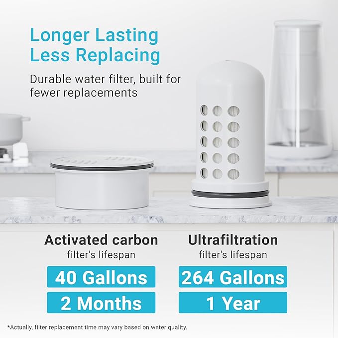 AQUA CREST Water Filter Compatible with LifeStraw® Home Pitcher and Dispenser Systems, Replacement for LifeStraw® Water Filter, Reduces Chlorine, 1 Membrane Micro Filter and 1 Activated Carbon Filter