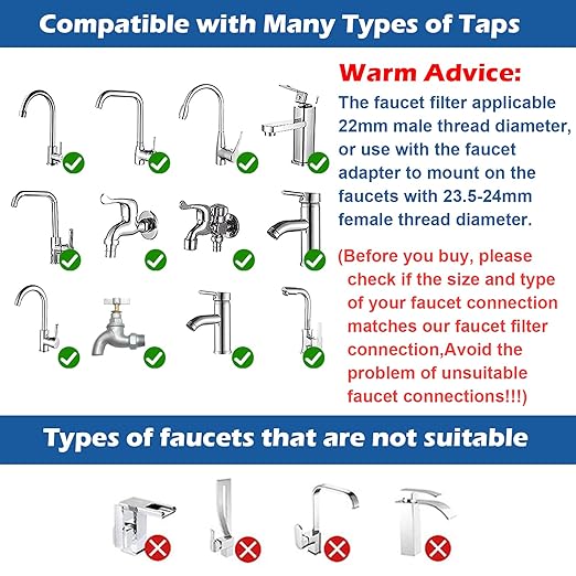 2 Pack Sink Water Filter Faucet: Bathroom Sink Filter - 360° Rotating Faucet Filters Purifier Kitchen Tap Filtration Removes Chlorine Fluoride Heavy Metals Hard Water for Home Bathroom & Kitchen