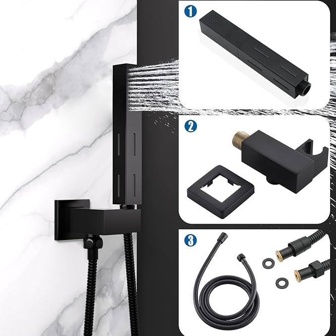 Matte Black Brass 2 in 1 Function Handheld Shower Sprayer Head with 59" Long Flexible Hose Attachment and Adjustable Shower Wand Holder