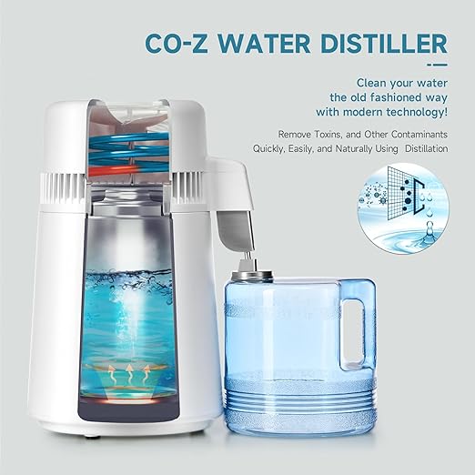 CO-Z Distilled Water Maker, 1 Gallon Water Distiller, 4L Home Countertop Water Distiller Machine, Table Desktop Water Distill Distilling Purifier Purification Filter, Home Pure Clean Water Device