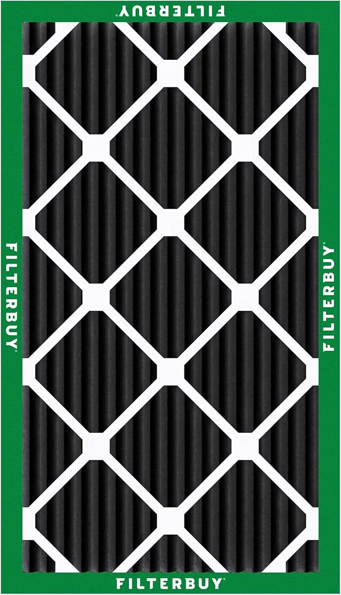Filterbuy 10x20x1 Air Filter MERV 8 (MPR 700) Odor Eliminator Replacement (4-Pack), Electrostatic Pleated HVAC AC Furnace Filters w/Activated Carbon, Made in USA (Actual Size: 9.50 x 19.50 x 0.75)