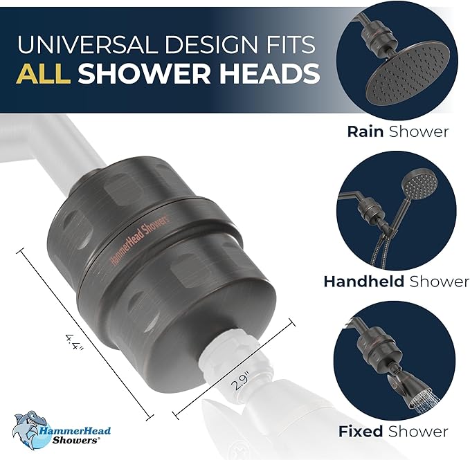 HammerHead Showers® Solid Metal Shower Head Filter – KDF 55 Shower Filter, High Pressure Universal Shower Filters to Remove Toxic Chemicals – Removes Chlorine and Heavy Metals – Oil Rubbed Bronze