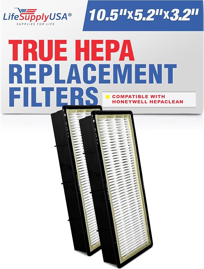 LifeSupplyUSA True HEPA Filter Replacement Compatible with Honeywell HEPAClean HRF-C2, Filter C Air Purifier (2-Pack)