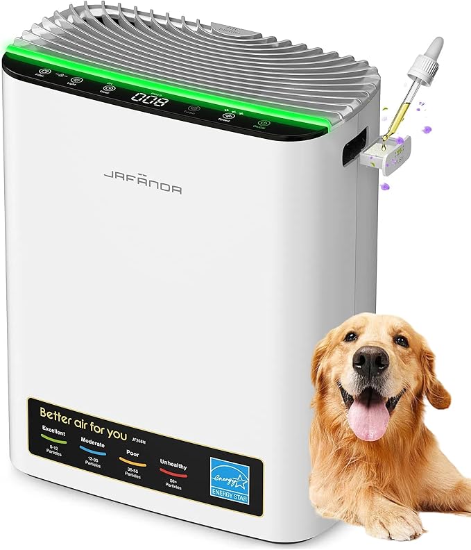 Jafända Air Purifiers for Home Cover Up to 1226ft², Allergen HEPA Air Filter with PM2.5 Sensor, Auto Mode& Timer, Aromatherapy, 22 dB Quiet Air Cleaner for Pet Dander/Hair, Allergies, Dust&VOCs