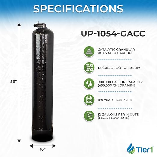 Tier1 Whole House Chloramine Filter | 900,000 Gallon Capacity, 8-9 Year Life | Pre-Filled Carbon Tank with 1.5 Cubic feet of Premium Catalytic Granular Activated Carbon | Home Water Filtration System