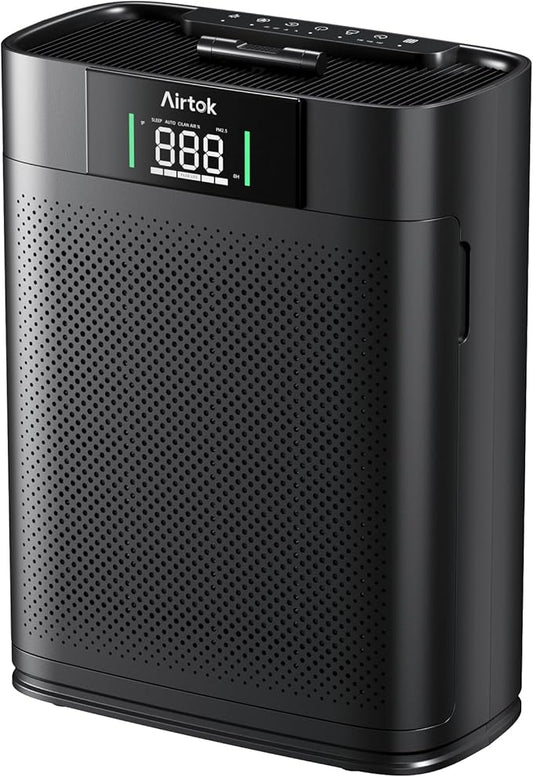 Air Purifiers for Home Large Room Up to 1300 Ft², with Air Quality Monitor PM2.5、HEPA Sleep Mode、Aromatherapy for Allergies, Pet Hair, Pollen in Bedroom, AP2301, Black