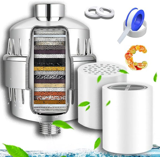 20-Stage Shower Head Filter-Shower Head Filter for Hard Water, with 2 Replaceable Filter Cartridges, High Output Shower Water Filter for Removing Chlorine and fluoride-1PACK