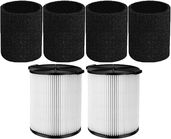 2 Pack vf4000 Filter for Ridgid Shop Vac 5-20 Gallon Wet/Dry Vac, also Fit for Husky 6-9 gallon Vacuum, with 4x Foam Sleeve