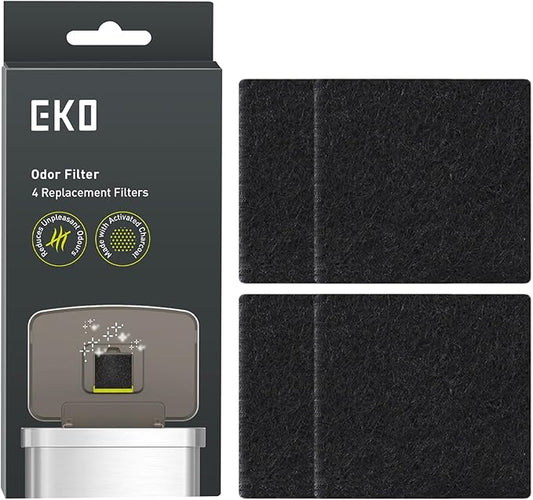 EKO Trash Can Odor Filter Refills for Trash Can and Compost Bin, Activated Charcoal Deodorizer, Strong Charcoal Odor Absorber, Pack of 4 Replacements