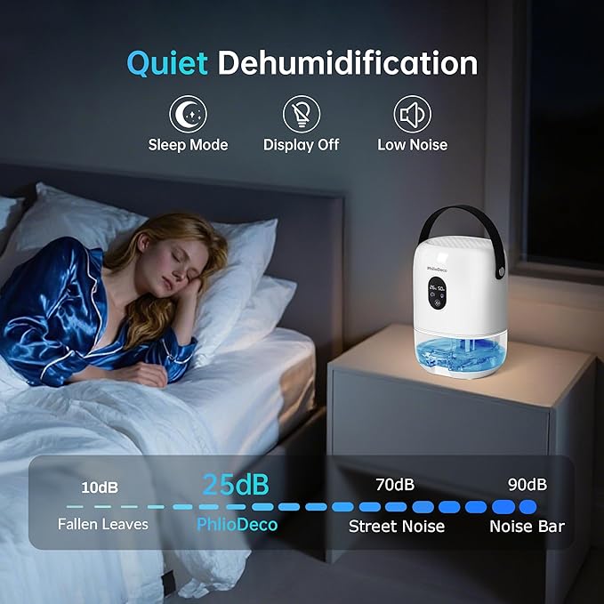 PHILODECO 280 Sq. Ft 35 OZ Dehumidifier, Portable Small Dehumidifiers for Bedroom, Bathroom, Basement,RV with CO mode, Sleep mode, Auto Shut Off, 7 Colorful Lights, White