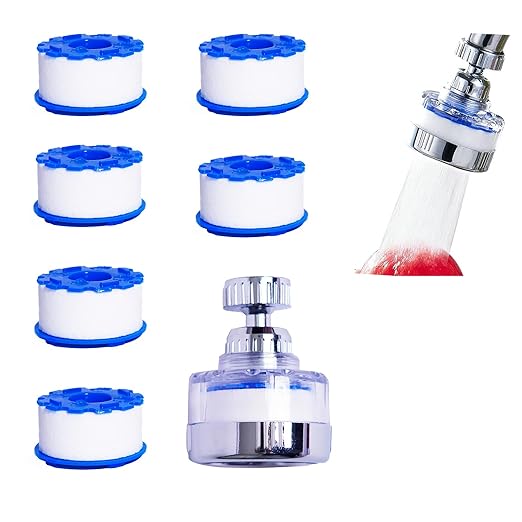 7Pcs Sink Water Filter Faucet with Cartridges Set, Universal 360 ° Rotating Kitchen Faucet Water Filter Removes Fluoride Heavy Metals Hard Water Compatible with Most Kitchen/Laundry Sink Faucets