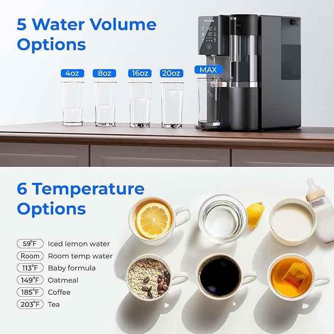 Waterdrop WD-A2 Countertop Reverse Osmosis System, 𝐇𝐨𝐭 𝐚𝐧𝐝 𝐂𝐨𝐥𝐝 RO System, Portable Pure Water Tank, Bottleless Water Cooler, 6 Temperature Settings, Hot Cold Room Water, 3:1 Pure to Drain