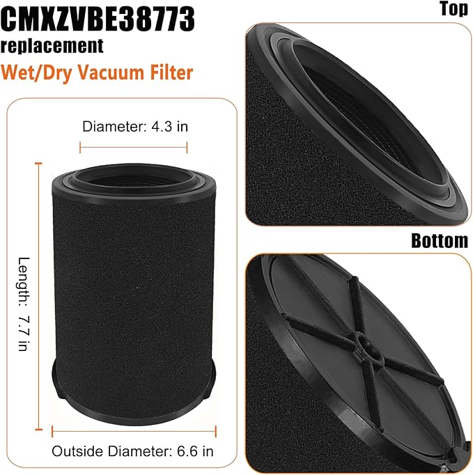 Universal Filters Replaces CMXZVBE38778 CMXZVBE38773 Craftsman Wet Application Filter, Replaces # 9-38751, Fits 5-20 Gallon Shop Vacuums1988+,with Foam Sleeve-2 Pack