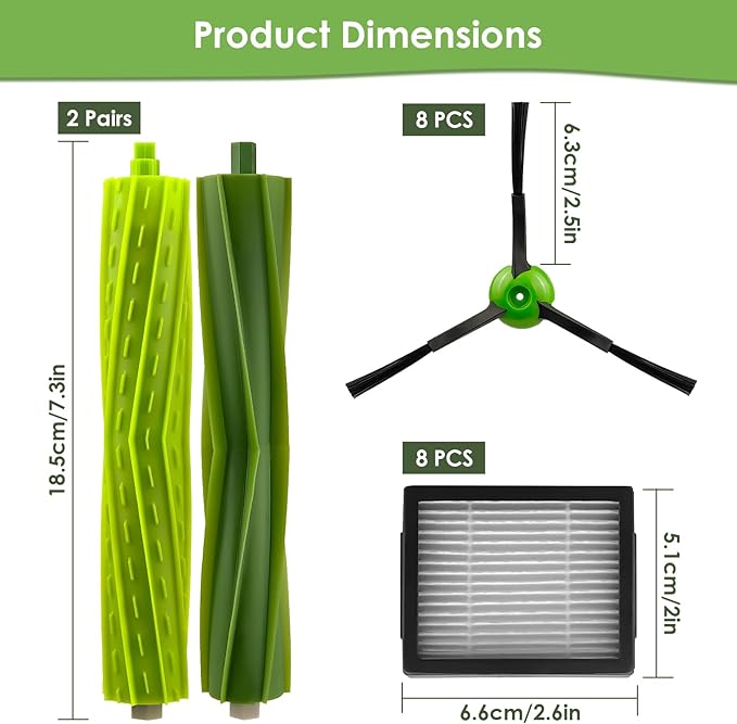 20 Pack Replacement Parts for iRobot Roomba i3 i3+ i7 i7+ i4 i6 i6+ i8 i8+/Plus E5 E6 E7 J7 i5 j5+ I, E &J Series Robot Vacuum Cleaner, 2 Sets Roller Brush, 8 HEPA Filters and 8 Side Brushes