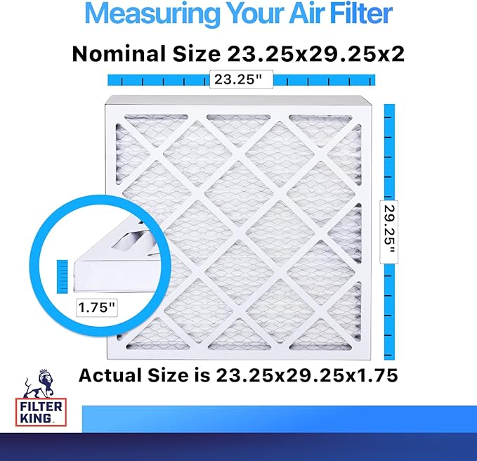 Filter King 23.25x29.25x2 Air Filter | 4-PACK | MERV 8 HVAC Pleated A/C Furnace Filters | MADE IN USA | Actual Size: 23.25 x 29.25 x 1.75"
