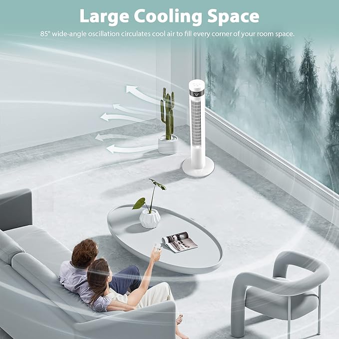 Antarctic Star Tower Fan Portable Floor Fans 85°Oscillating Fan 36'' Quiet Cooling 12H Timer Remote Control Standing Bladeless Electric 3 Speeds Wind 3 Modes Bedroom Office(36 inch, White)