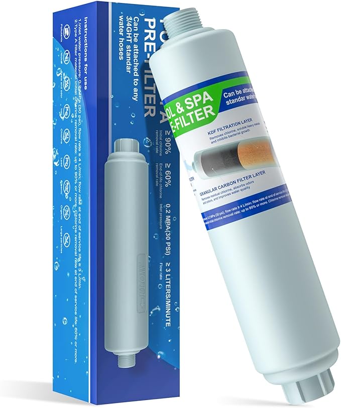 Garden Hose Filter for Filling Pool/Hot Tub/Spa, Greatly Reduces Sediment, Chlorine, Heavy Metals and Odors, Standard 3/4" Garden Hose Thread, Hose Filter, Up to 8,000 Gallons (1, Blue)