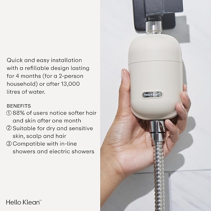 Shower Filter in Beige - Filter Unwanted Metals, Chlorine & Impurities Found in Shower Water - Improves Quality of Skin & Hair - Quick Easy Install For In-Line & Electric Shower