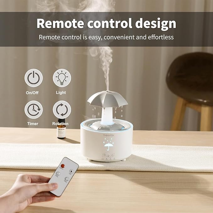 Humidifiers for Bedroom,Aromatherapy Essential Oils Diffuser,Quiet Ultrasonic Clouds and Cool Mist Humidifier, 7 Colors Breathing LED Light,Rotating Umbrella Rain Drops,Ideal Holiday Gifts for Home