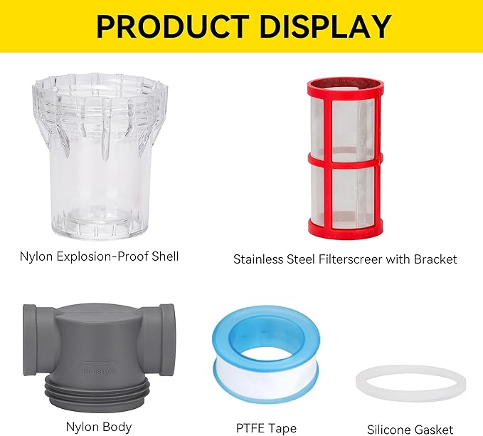 1'' Female NPT in-Line Strainer - Garden Hose Filter for High Pressure Washer, Sediment Filter with 200 Mesh Stainless Steel Screen (1'' 200 Mesh)