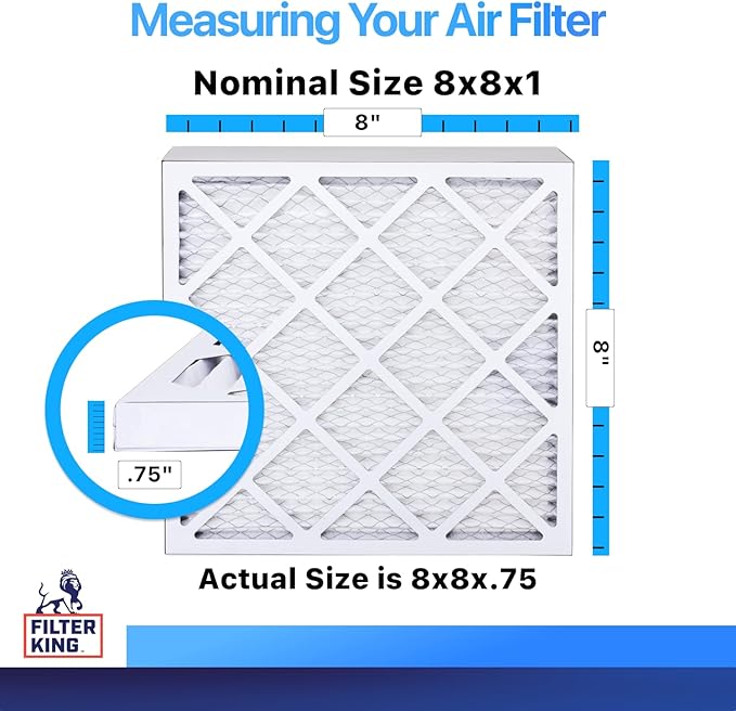Filter King 8x8x1 Air Filter | 3-PACK | MERV 8 HVAC Pleated A/C Furnace Filters | MADE IN USA | Actual Size: 8 x 8 x .75"