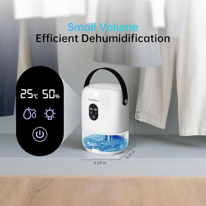 PHILODECO 280 Sq. Ft 35 OZ Dehumidifier, Portable Small Dehumidifiers for Bedroom, Bathroom, Basement,RV with CO mode, Sleep mode, Auto Shut Off, 7 Colorful Lights, White