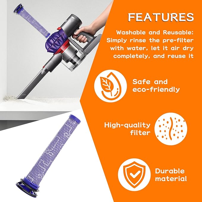 5 Pack Replacement Vacuum Filter for Dy-son V6 V7 V8 DC58 DC59 DC61 Washable Pre Filters Replacements Part 965661-01