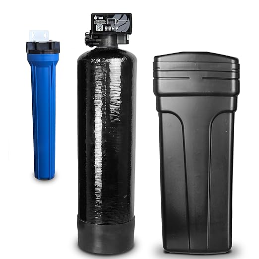 Tier1 Whole House Water Softener System Compact 32,000 Grain High Efficiency with Sediment Pre-Filter | Pre-Filled Mineral Tank with 1 Cubic Foot of Cation Resin | Home Water Filtration System