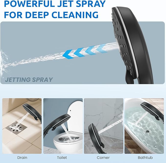 8" Dual Shower Head Combo, High Pressure Rainfall Shower Head with Handheld, 6 Spray Settings Angle Adjustable Handheld Shower Head with Pause, Height Adjustable, Matte Black