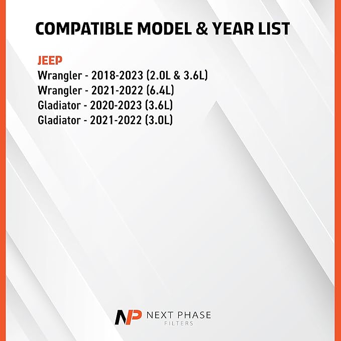 Cabin Air Filter Replacement - Pack of 1 - Made in USA - Compatible with 2018-2023 Jeep Wrangler 2.0L & 3.6L, 2021-2022 6.4L, 2020-2023 Gladiator 3.6L, 2021-2022 3.0L - Replaces O.E. 68301863AA