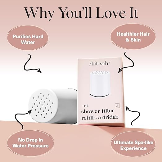 Kitsch Filtered Shower Head Replacement Cartridge- Shower Head, Water Filter Softener For Hair Nails and Skin Vitamins, Removes Metal & Harmful Substance, Easy Installation Universal Compatible 1 Pack