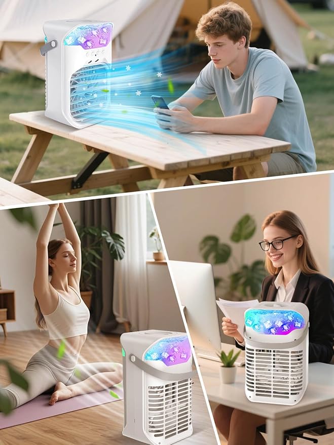 Portable Air Conditioner, 1500ML, Removable & Washable Fan Blades, Timer Function, 4 Speeds, 2 Cool Mists, 7-Color Light, Personal Evaporative Air Cooler for Home, Office, Bedroom, and Camping-White