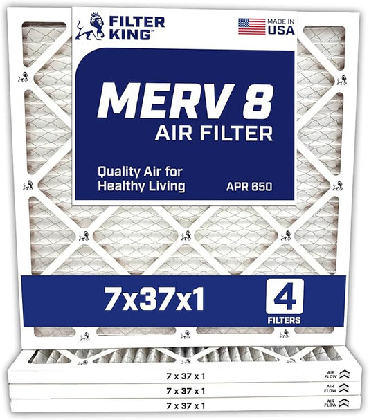 Filter King 7x37x1 Air Filter | 4-PACK | MERV 8 HVAC Pleated A/C Furnace Filters | MADE IN USA | Actual Size: 7 x 37 x .75"