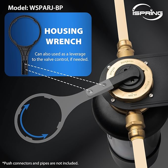 iSpring WSP50ARJ-BP Whole House Prefilter, Spin-Down Sediment Water Filter with Bypass, Upgraded Clear Housing, Jumbo Size, Flushable and Reusable, Touch-Screen Auto Flushing, 4 Modes, 50 Microns