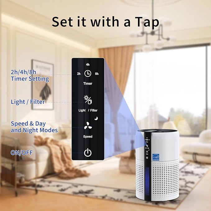 Air Purifier for Bedroom,Quiet 360°intake Air Purifiers for Pet Hair,allergies,Dust,Smoke,Smell,3-in-1 True HEPA Filter,Compatible with Bedroom/Office/Baby/Pet Room