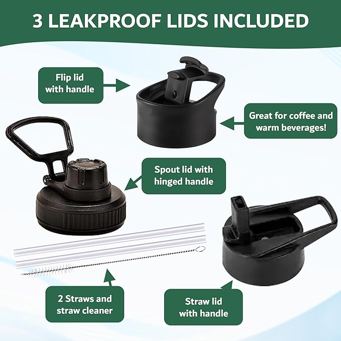 Travel Water Bottle with 3 Lids (Spout, Straw, Flip) Leak Proof, Quality, Vacuum Insulated, Stainless Steel (Rose Gold, 18 oz)