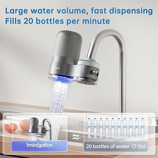 Water Filter for Sink Faucet,Faucet Water Filter with Blue Light,Filter Over 100 Gallons,NSF42 Reduces Chlorine,Bad Taste &Some Heavy Metals,Fit for Faucets with15/16,13/15"& 3/4",LJ203,1 Filter