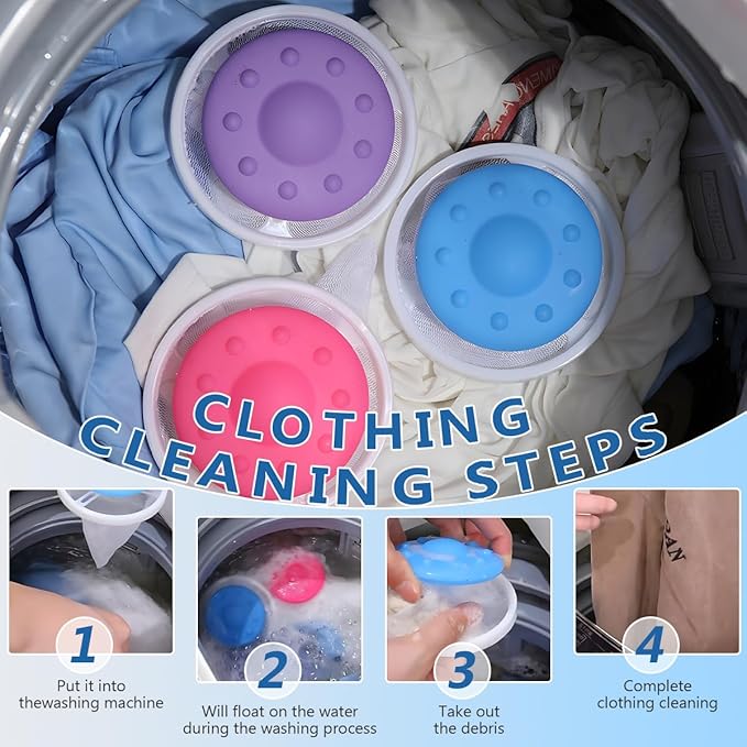 Floating Hair Filtering Mesh, Hair Catcher Washer Machine, Lint Traps for Washing Machine Hose, Hair Filter Cleaning Mesh Bag Dog Cat Hair Remover for Laundry (6pcs)